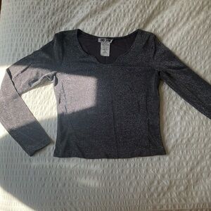 Women's Long Sleeve Glitter Top - Dark Gray